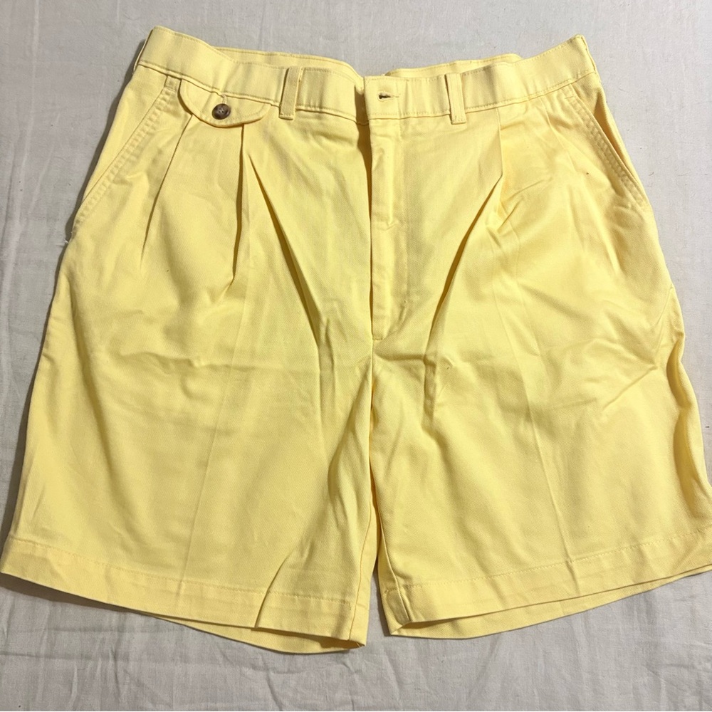 Men's Bright Yellow Flat Front Pleated Shorts